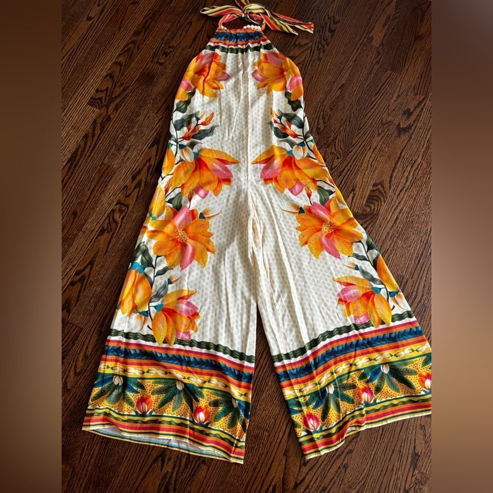 Farm Rio x Anthropologie Floral Halter Jumpsuit size Large - Picture 3 of 6